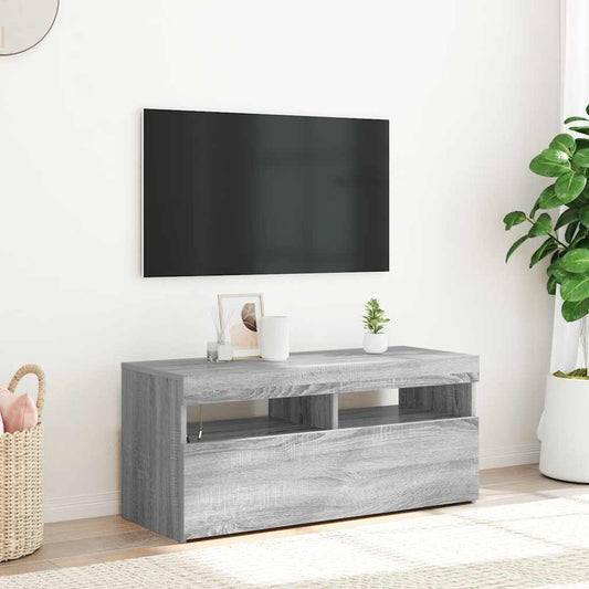 TV-Schrank mit LED-Leuchten Grau Sonoma 90x35x40 cm