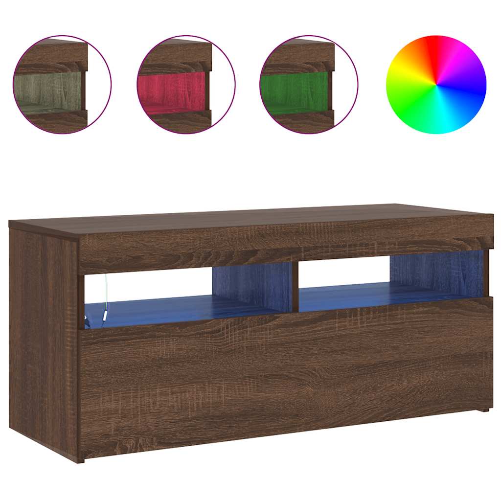 TV-Schrank mit LED-Leuchten Braun Eichen-Optik 90x35x40 cm