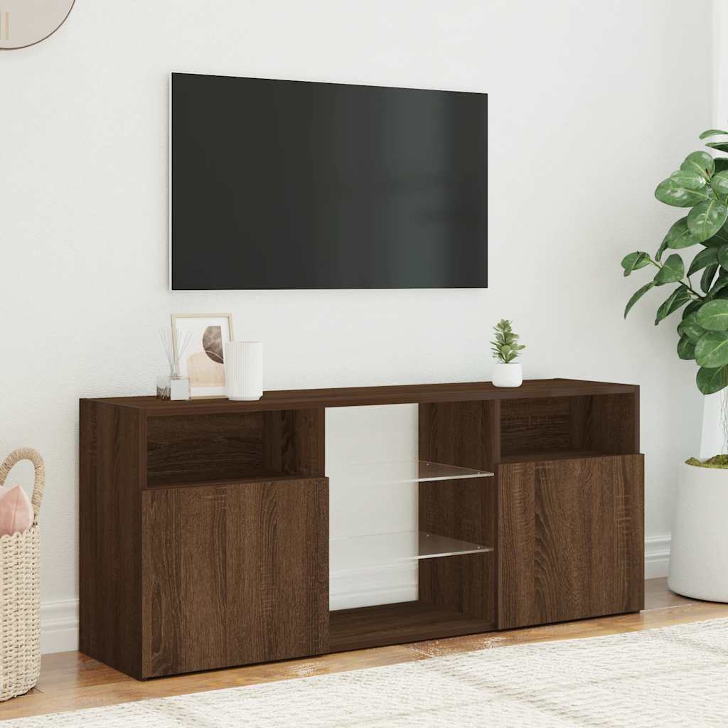 TV-Schrank mit LED-Leuchten Braun Eichen-Optik 120x30x50 cm