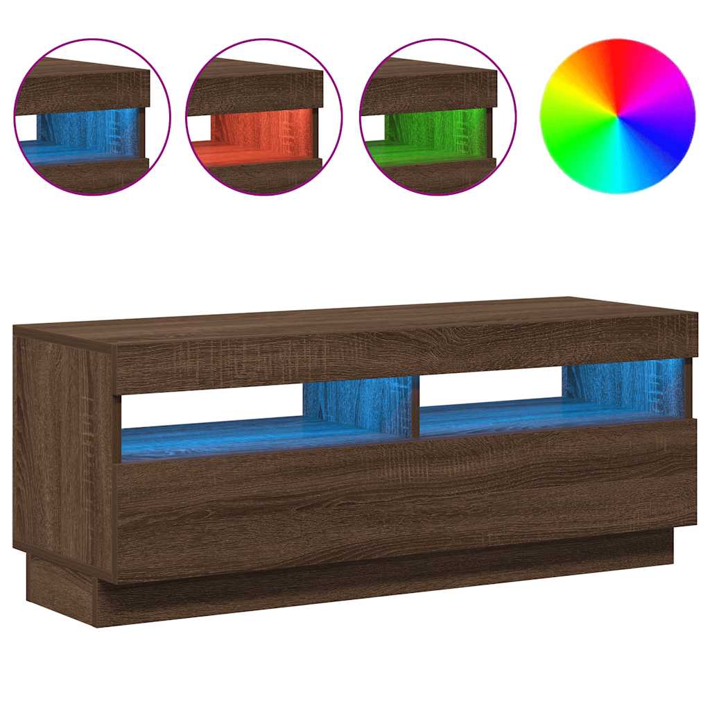 TV-Schrank mit LED-Leuchten Braun Eichen-Optik 100x35x40 cm