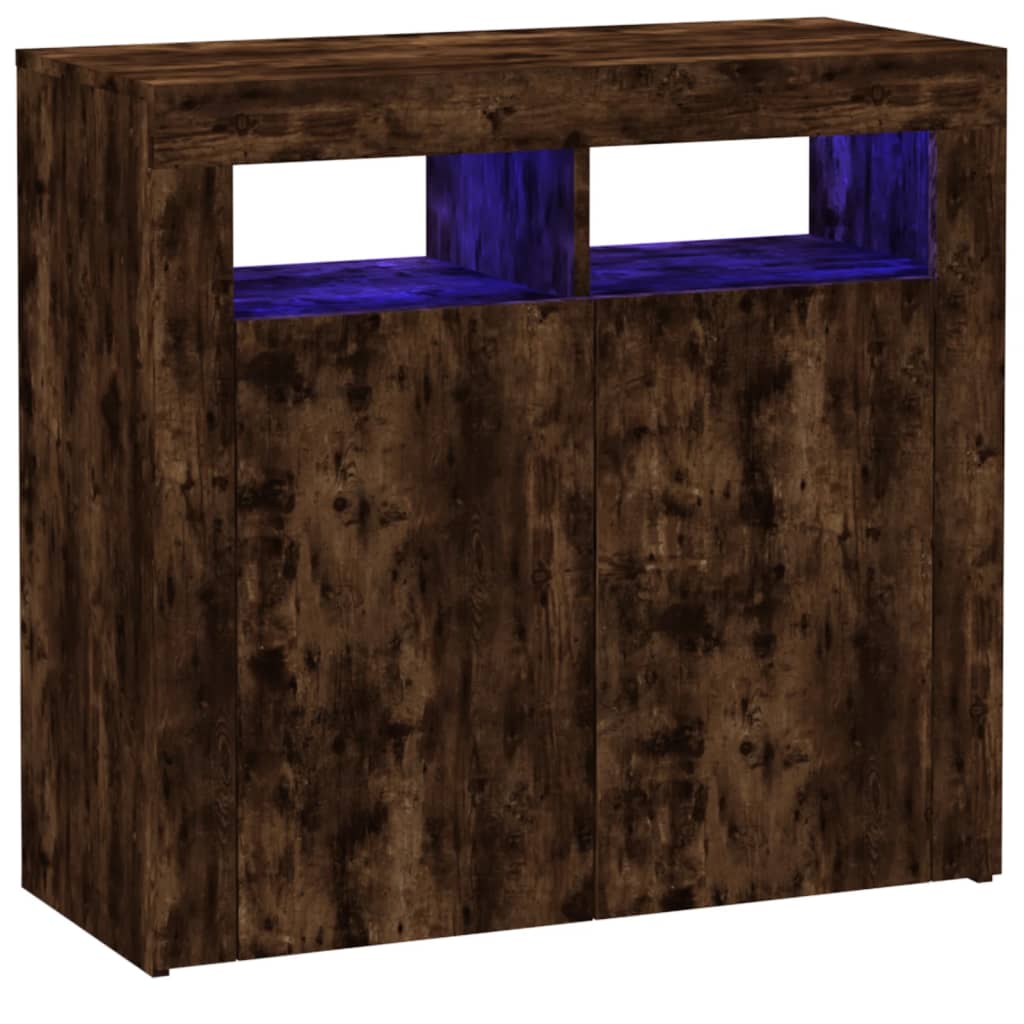 Sideboard mit LED-Beleuchtung Räuchereiche 80x35x75 cm