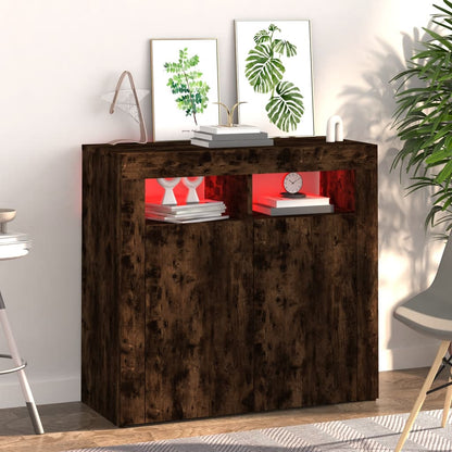 Sideboard mit LED-Beleuchtung Räuchereiche 80x35x75 cm