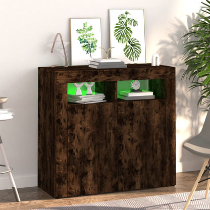 Sideboard mit LED-Beleuchtung Räuchereiche 80x35x75 cm