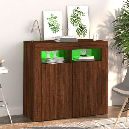 Sideboard mit LED-Beleuchtung Braun Eichen-Optik 80x35x75 cm