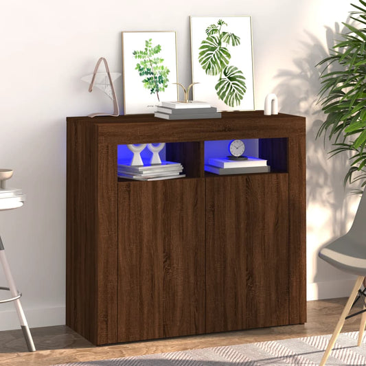 Sideboard mit LED-Beleuchtung Braun Eichen-Optik 80x35x75 cm