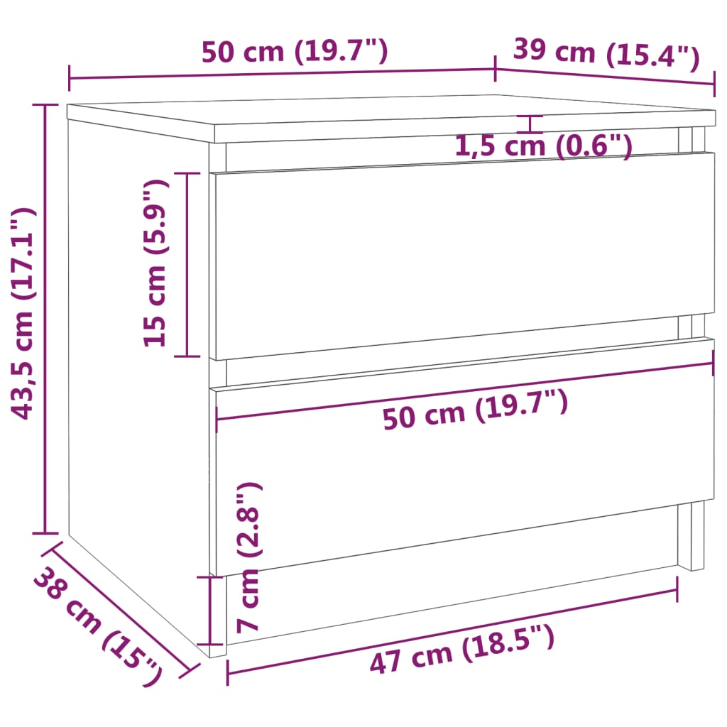 Nachttische 2 Stk Braun Eichen-Optik 50x39x43,5cm Holzwerkstoff