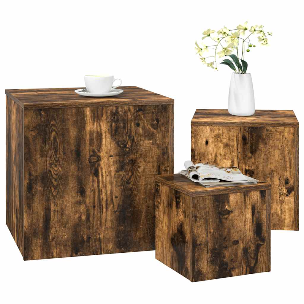 Beistelltische 3 Stk. Räuchereiche Holzwerkstoff