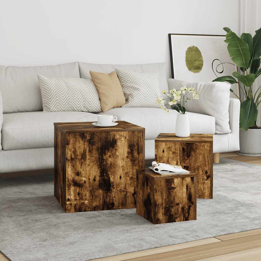 Beistelltische 3 Stk. Räuchereiche Holzwerkstoff