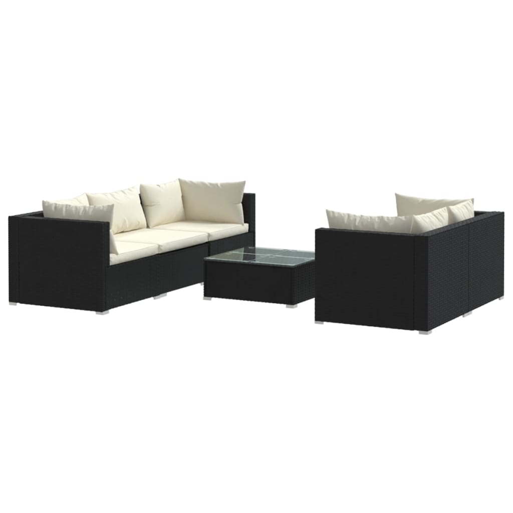 6-tlg. Garten-Lounge-Set mit Kissen Poly Rattan Schwarz