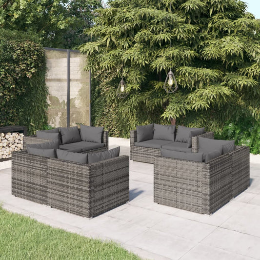 8-tlg. Garten-Lounge-Set mit Kissen Poly Rattan Grau