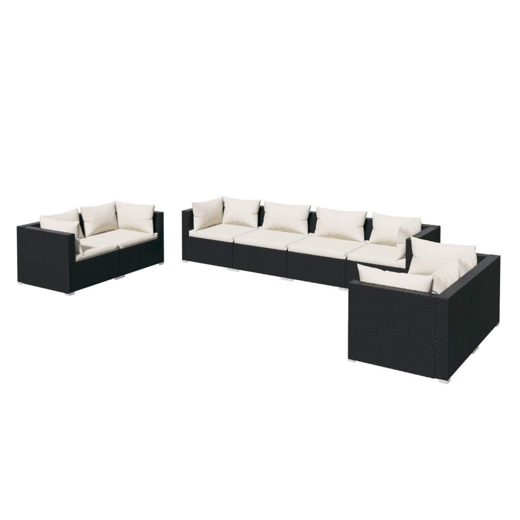 8-tlg. Garten-Lounge-Set mit Kissen Poly Rattan Schwarz