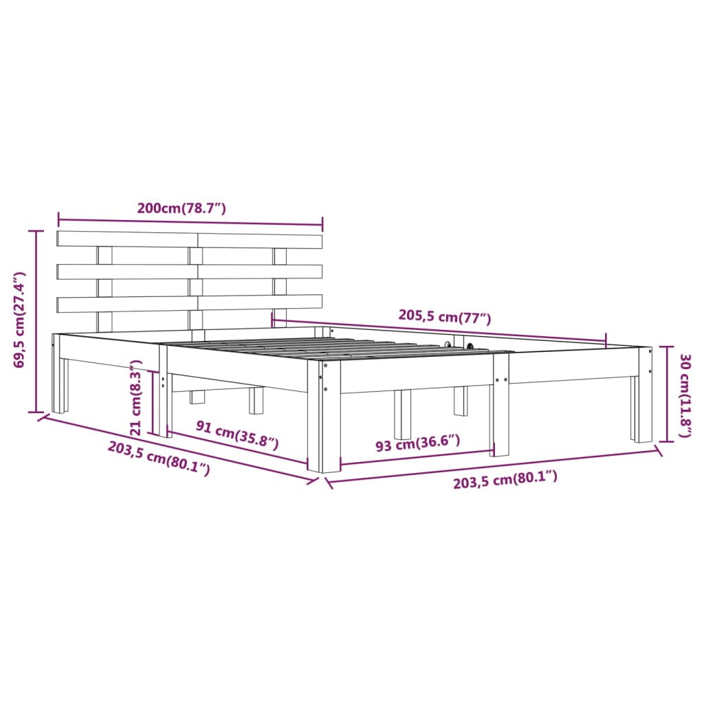 Massivholzbett ohne Matratze 200x200 cm