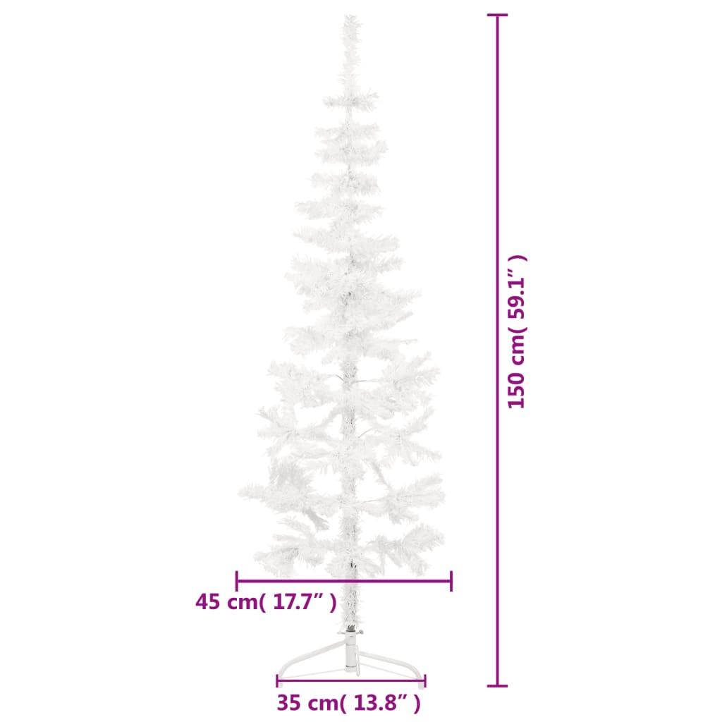 Künstlicher Halb-Weihnachtsbaum mit Ständer Schlank Weiß 150 cm