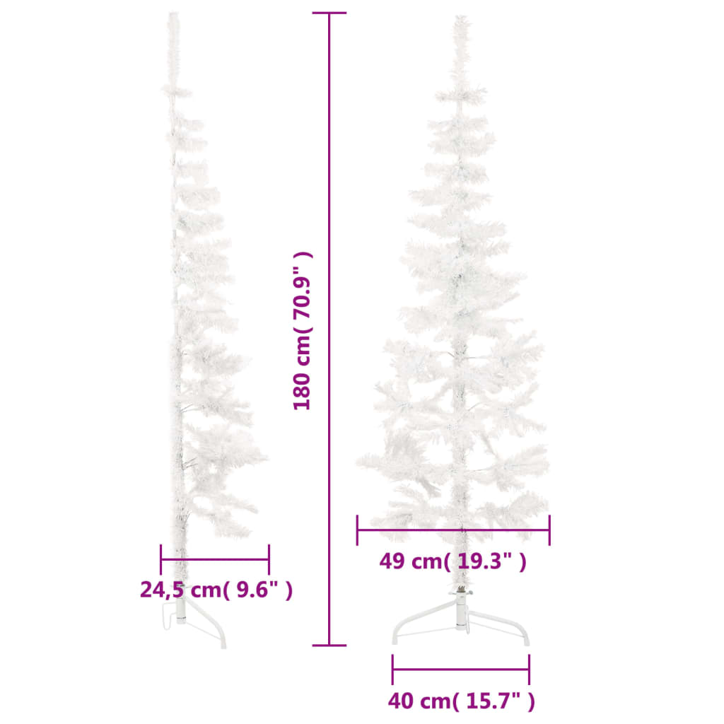 Künstlicher Halb-Weihnachtsbaum mit Ständer Schlank Weiß 180 cm