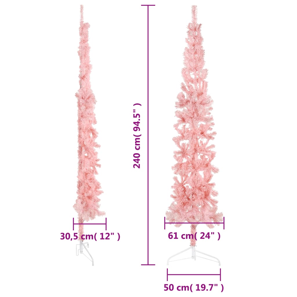 Künstlicher Halb-Weihnachtsbaum mit Ständer Schlank Rosa 240 cm