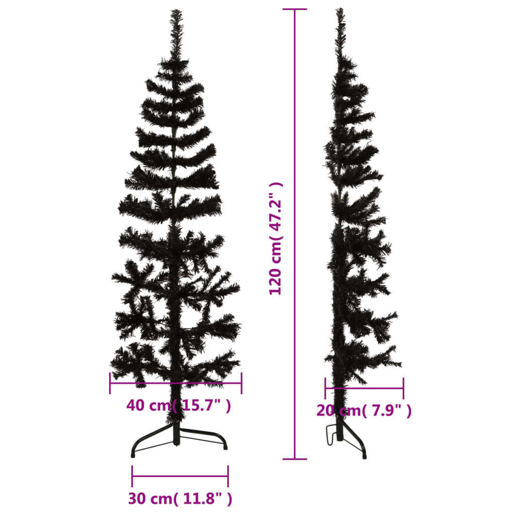 Künstlicher Halb-Weihnachtsbaum Ständer Schlank Schwarz 120 cm