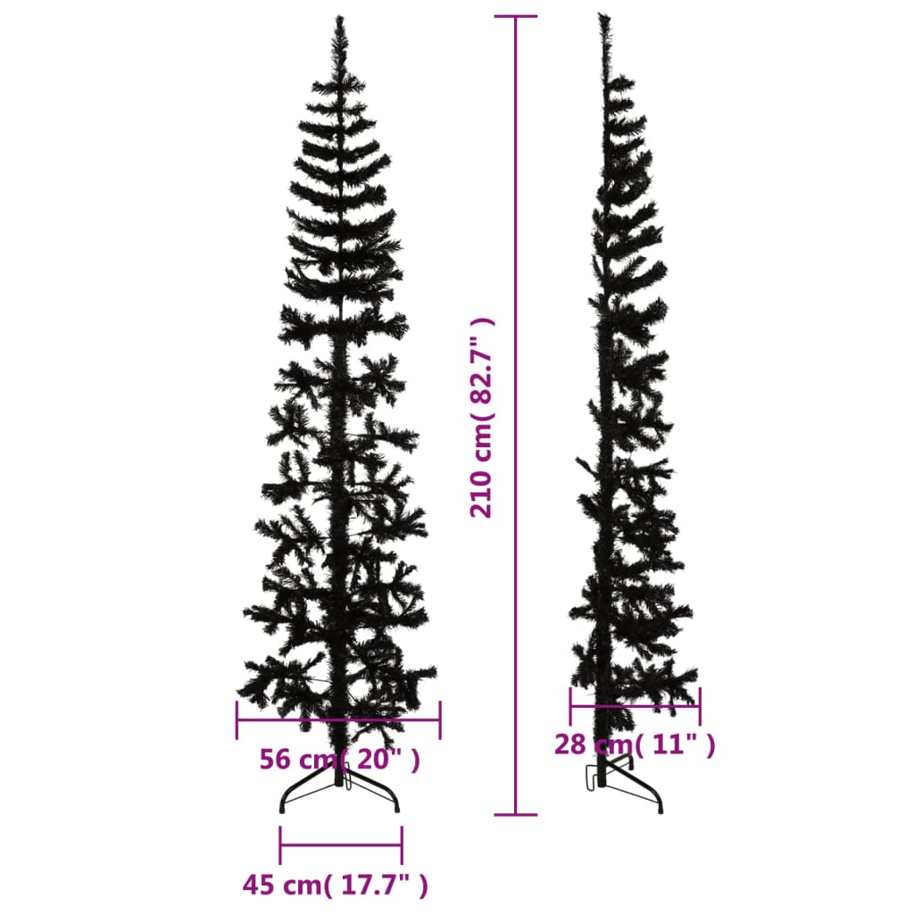 Künstlicher Halb-Weihnachtsbaum Ständer Schlank Schwarz 210 cm