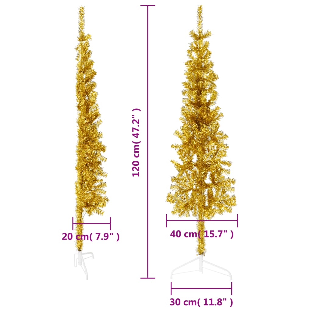 Künstlicher Halb-Weihnachtsbaum mit Ständer Schlank Gold 120 cm