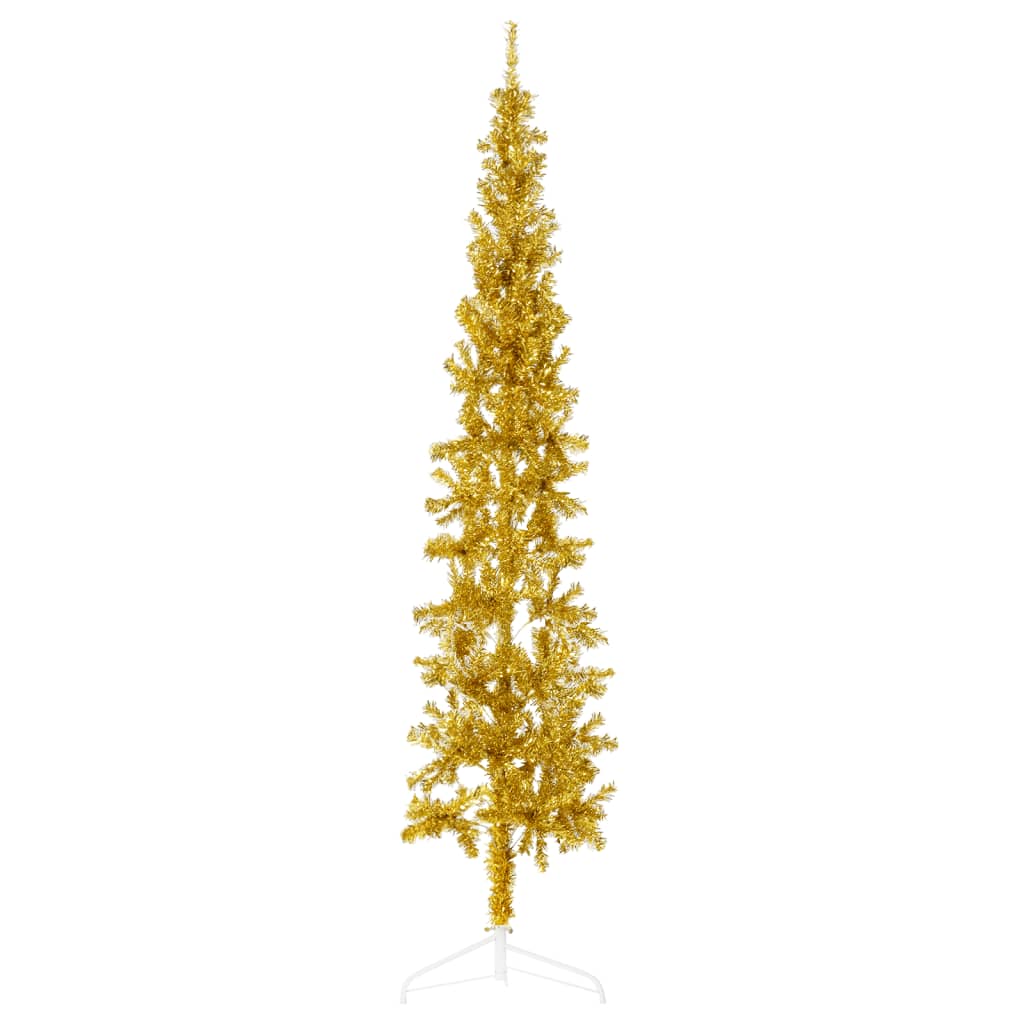 Künstlicher Halb-Weihnachtsbaum mit Ständer Schlank Gold 180 cm