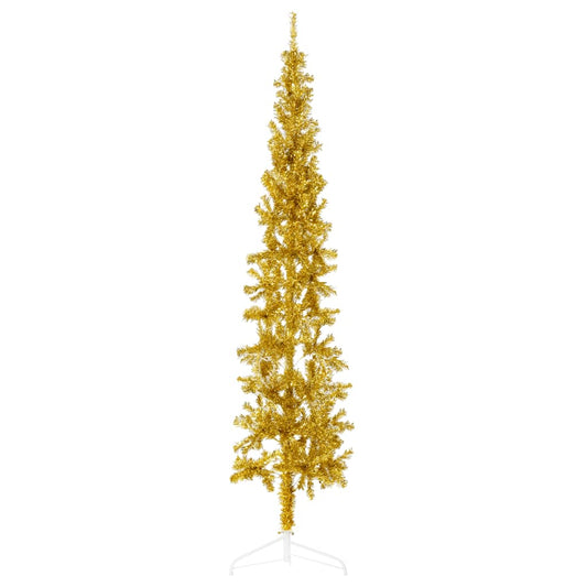 Künstlicher Halb-Weihnachtsbaum mit Ständer Schlank Gold 180 cm