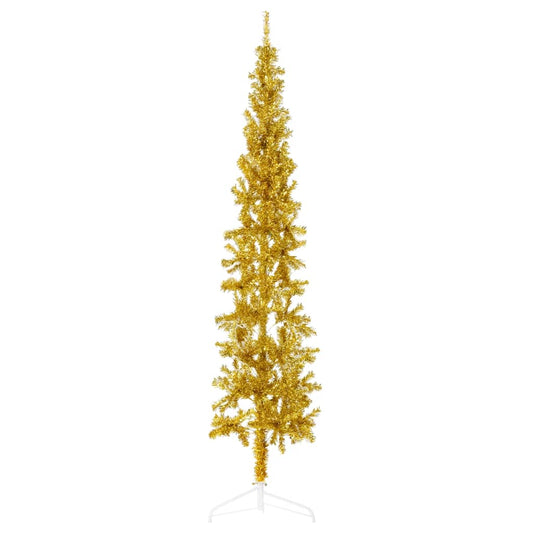 Künstlicher Halb-Weihnachtsbaum mit Ständer Schlank Gold 210 cm