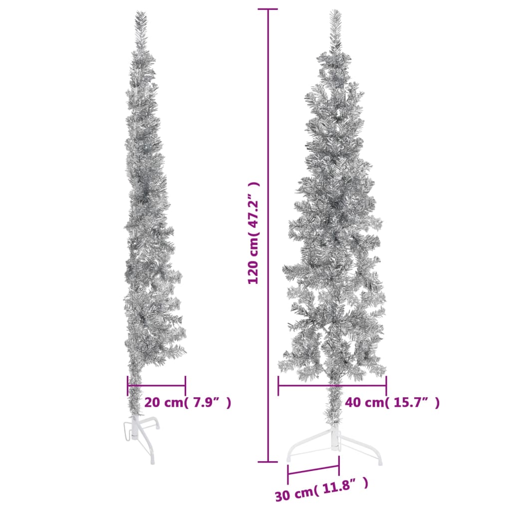 Künstlicher Halb-Weihnachtsbaum Ständer Schlank Silbern 120 cm