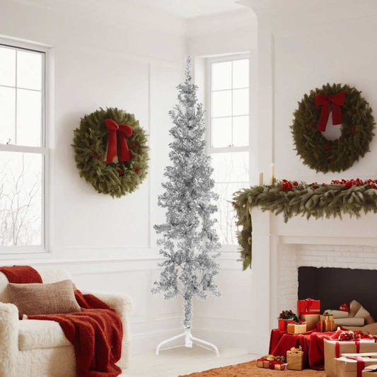 Künstlicher Halb-Weihnachtsbaum Ständer Schlank Silbern 180 cm