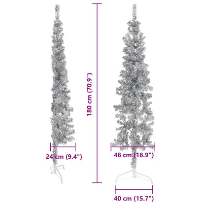 Künstlicher Halb-Weihnachtsbaum Ständer Schlank Silbern 180 cm