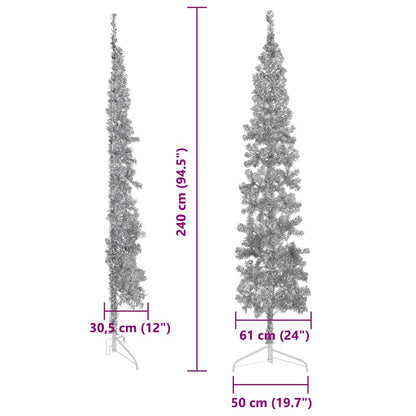 Künstlicher Halb-Weihnachtsbaum Ständer Schlank Silbern 240 cm