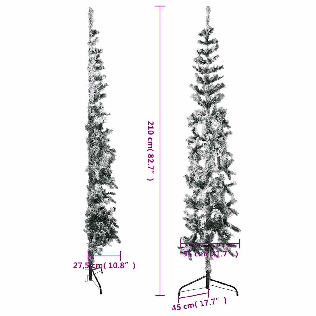 Künstlicher Halb-Weihnachtsbaum mit Schnee Schlank 210 cm