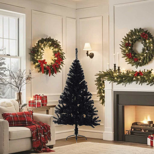 Künstlicher Halb-Weihnachtsbaum mit Ständer Schwarz 150 cm PVC