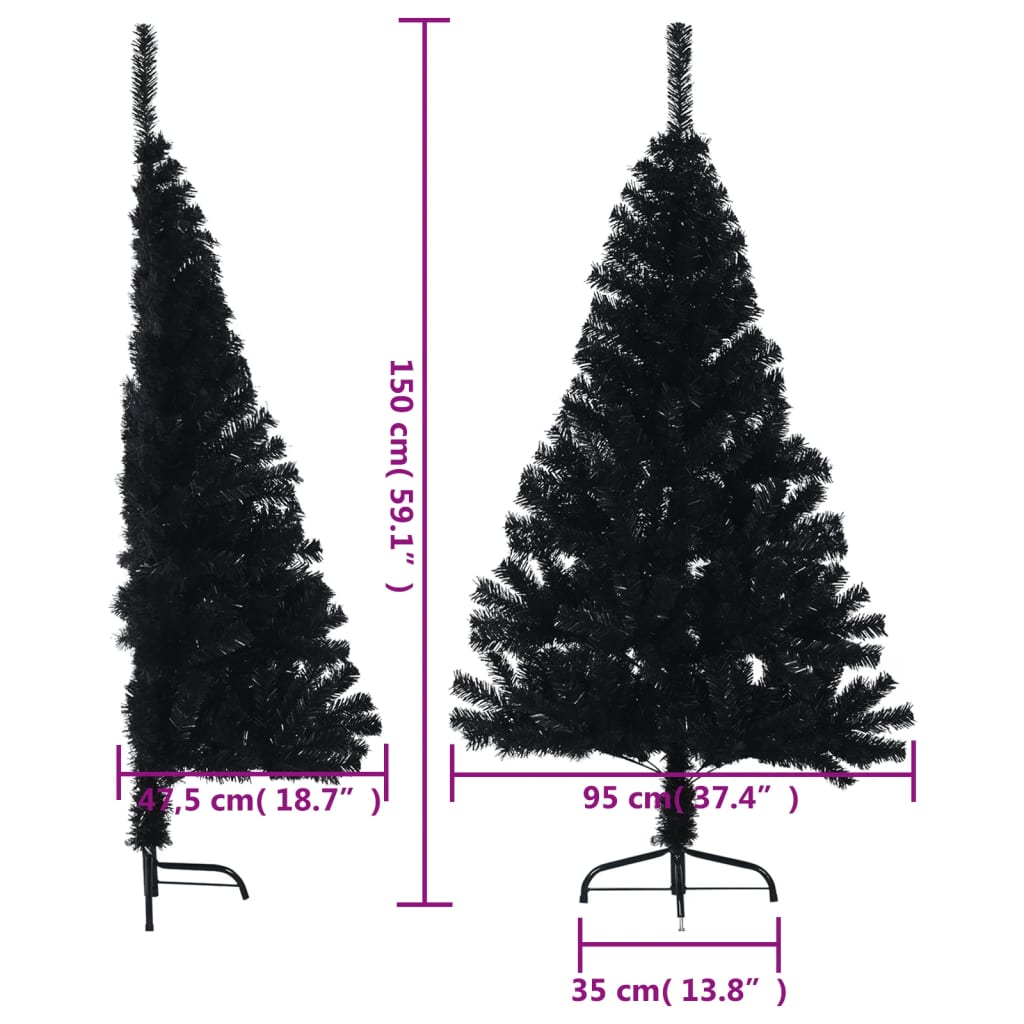 Künstlicher Halb-Weihnachtsbaum mit Ständer Schwarz 150 cm PVC