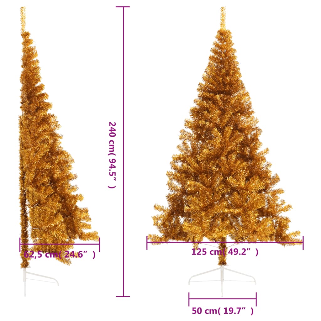 Künstlicher Halb-Weihnachtsbaum mit Ständer Gold 240 cm PET