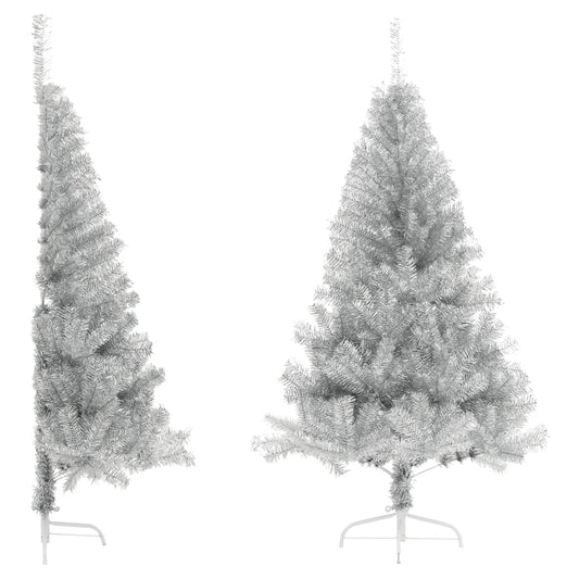 Künstlicher Halb-Weihnachtsbaum mit Ständer Silber 120 cm PET