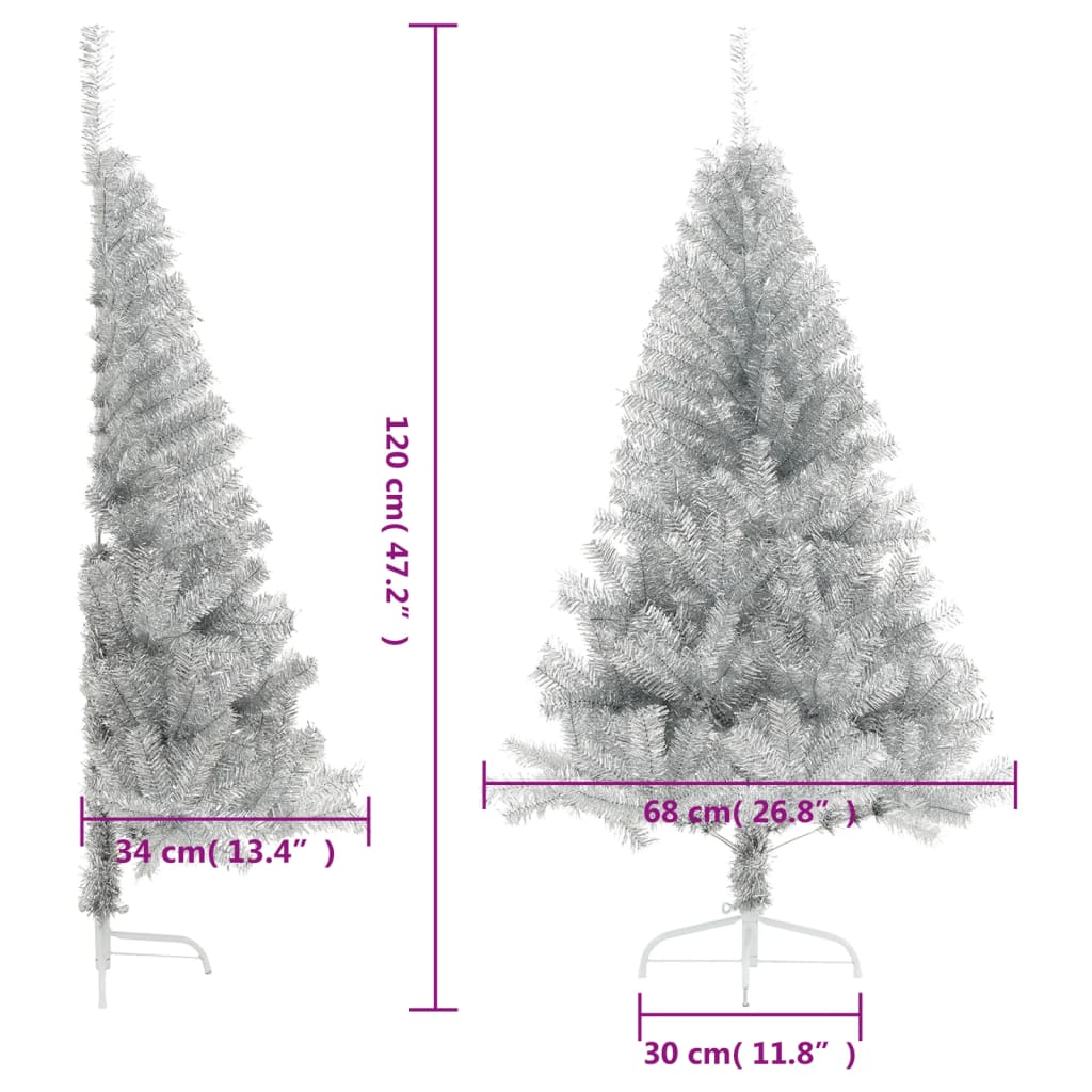 Künstlicher Halb-Weihnachtsbaum mit Ständer Silber 120 cm PET