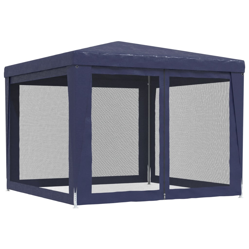 Partyzelt mit 4 Mesh-Seitenwänden Blau 3x3 m HDPE