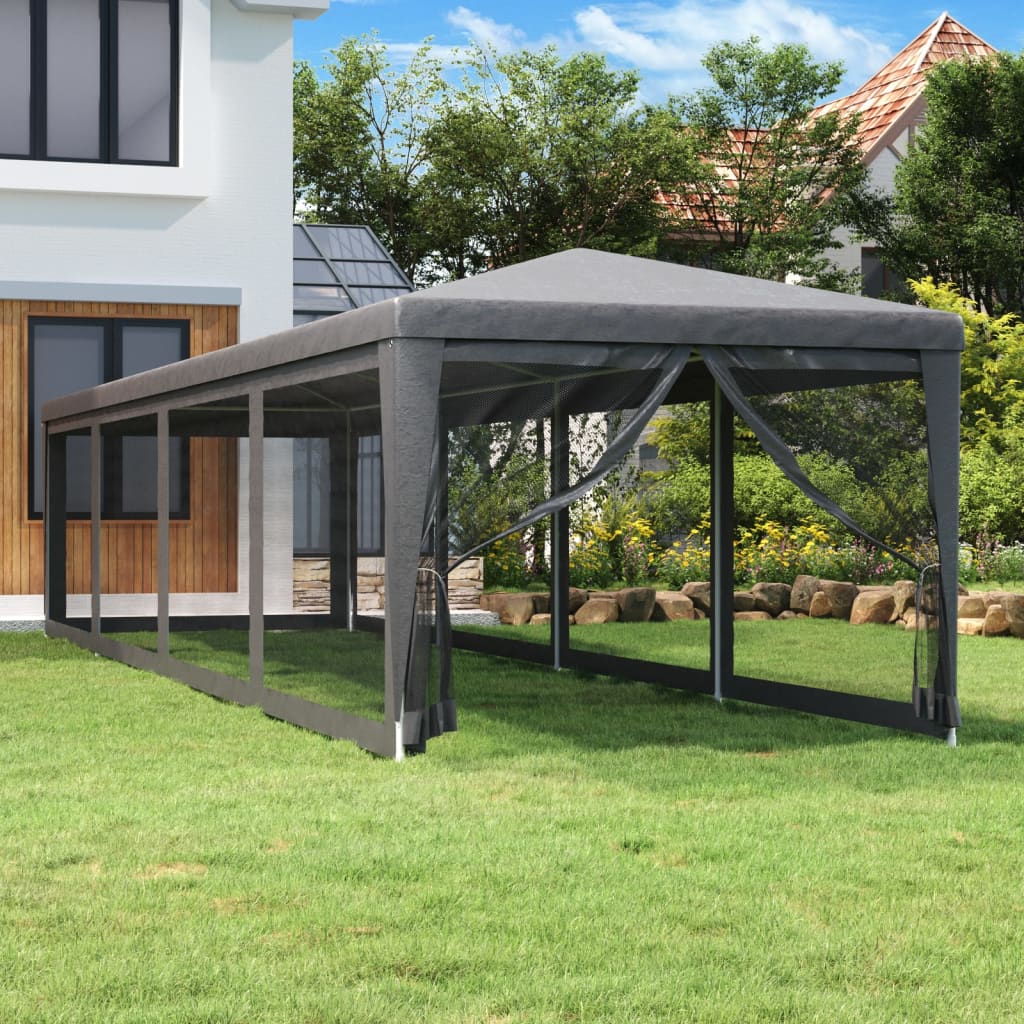 Partyzelt mit 10 Mesh-Seitenwänden Anthrazit 3x12 m HDPE