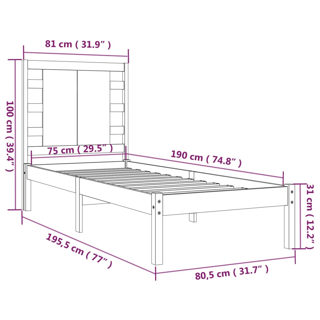 Massivholzbett Weiß 75x190 cm