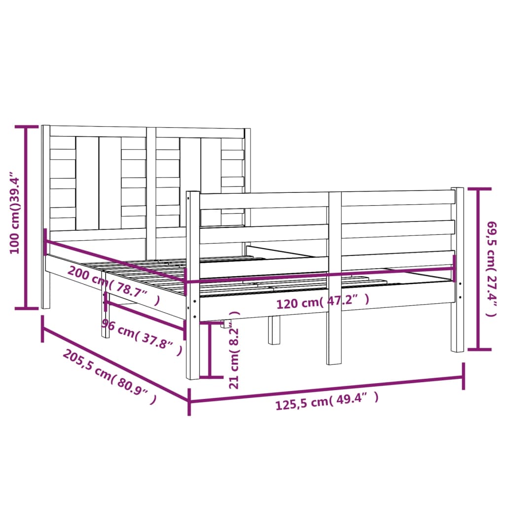Massivholzbett ohne Matratze Weiß 120x200 cm Kiefernholz