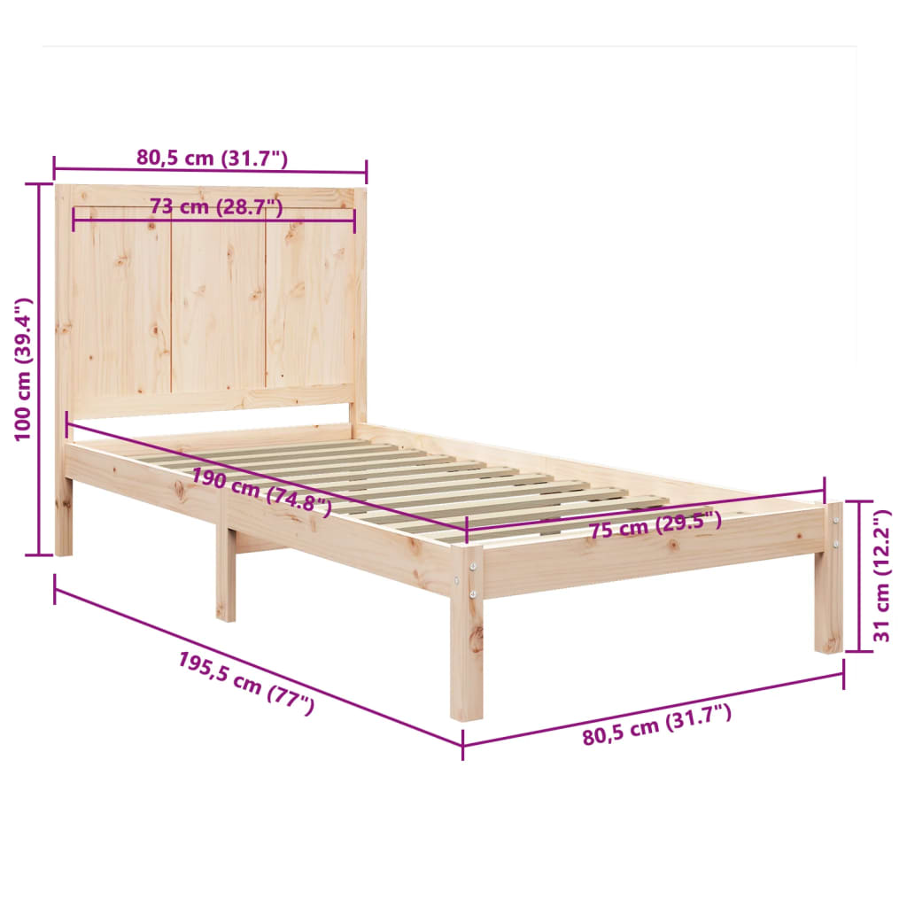 Massivholzbett ohne Matratze 75x190 cm Kiefernholz