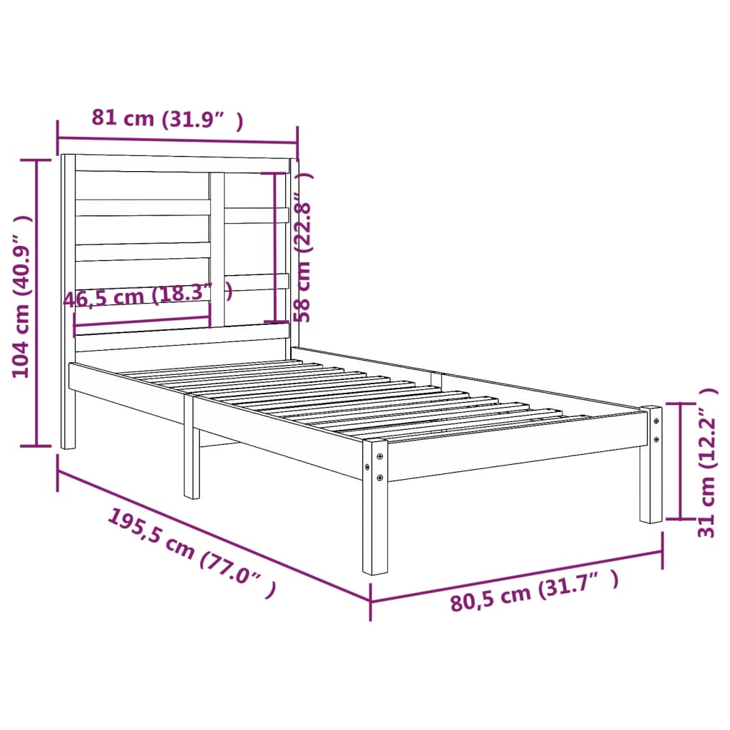 Massivholzbett ohne Matratze 75x190 cm