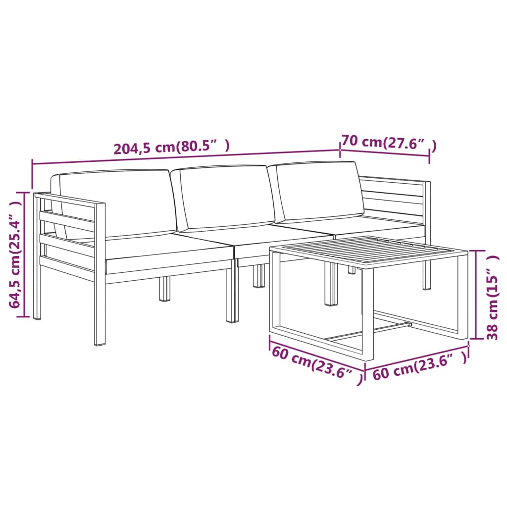 4-tlg. Garten-Lounge-Set mit Kissen Aluminium Anthrazit