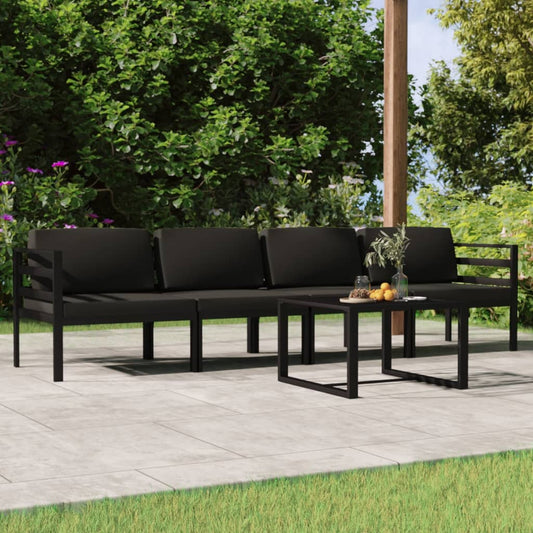 5-tlg. Garten-Lounge-Set mit Kissen Aluminium Anthrazit