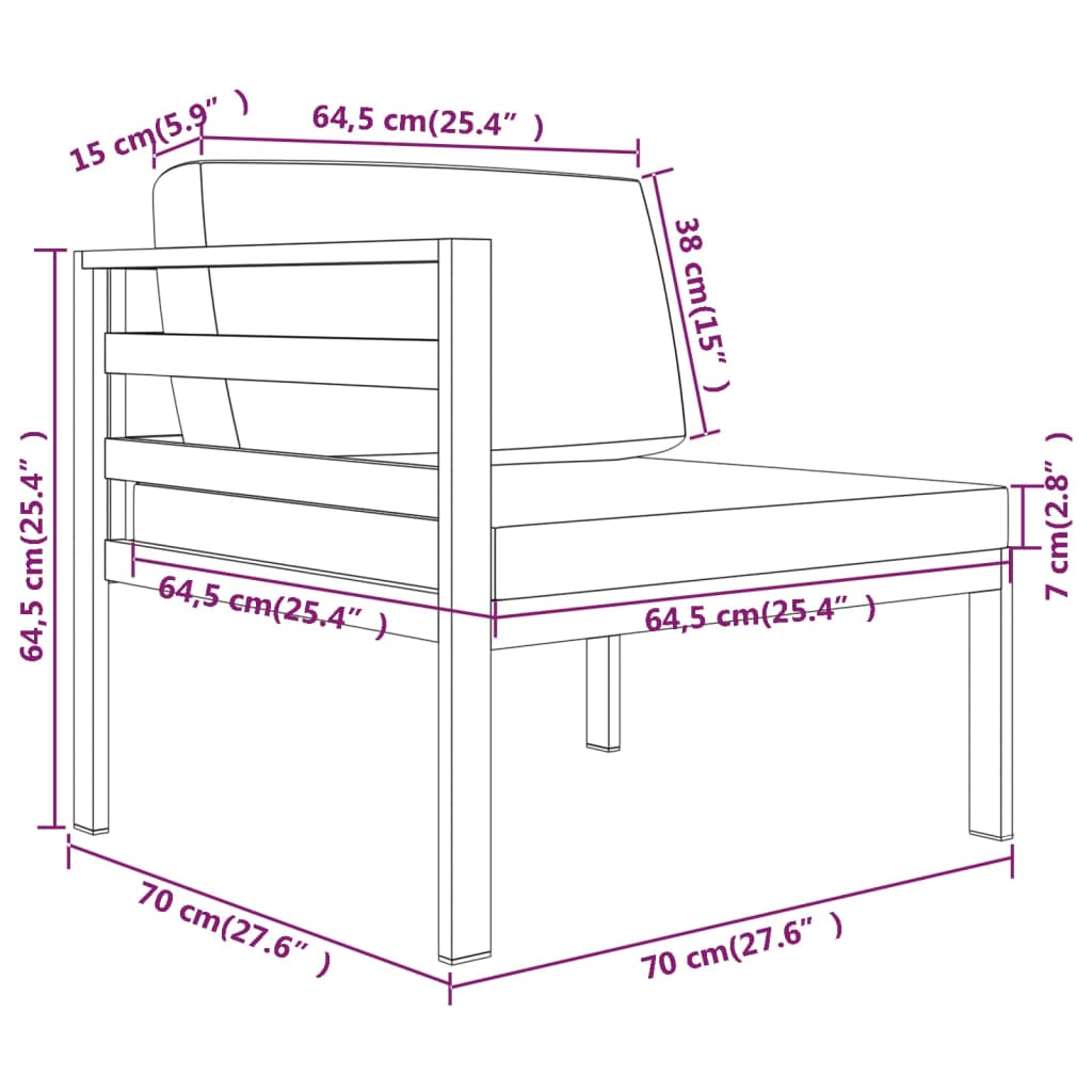 3-tlg. Garten-Lounge-Set mit Kissen Aluminium Anthrazit