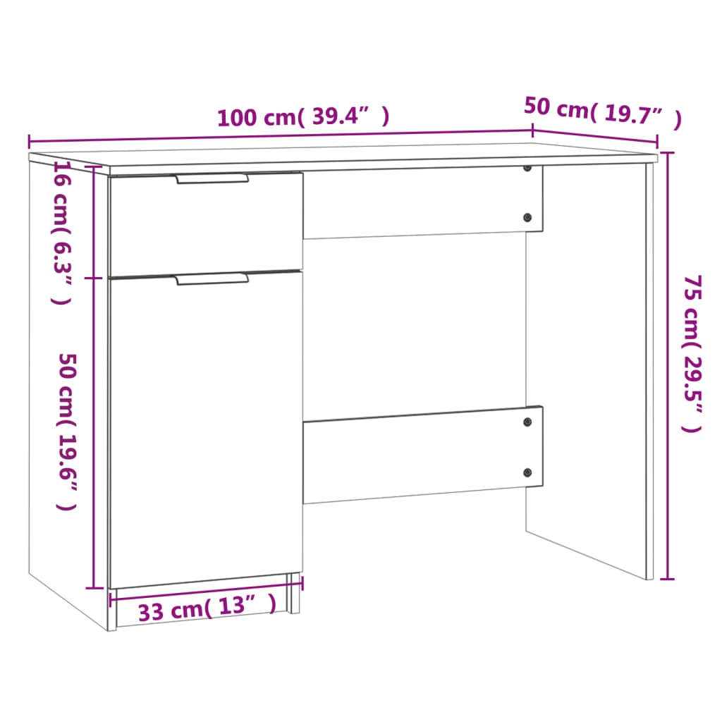 Schreibtisch Schwarz 100x50x75 cm Holzwerkstoff