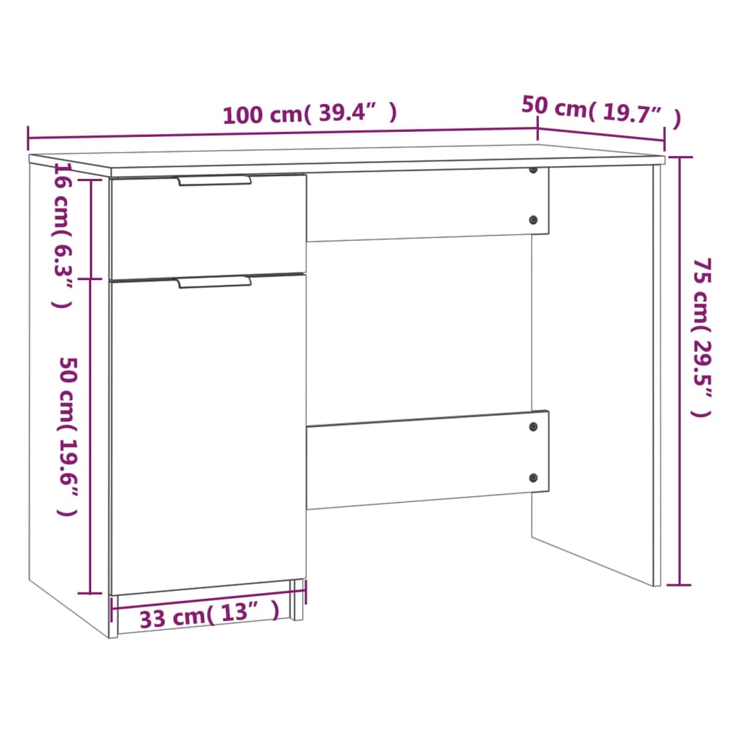 Schreibtisch Sonoma-Eiche 100x50x75 cm Holzwerkstoff