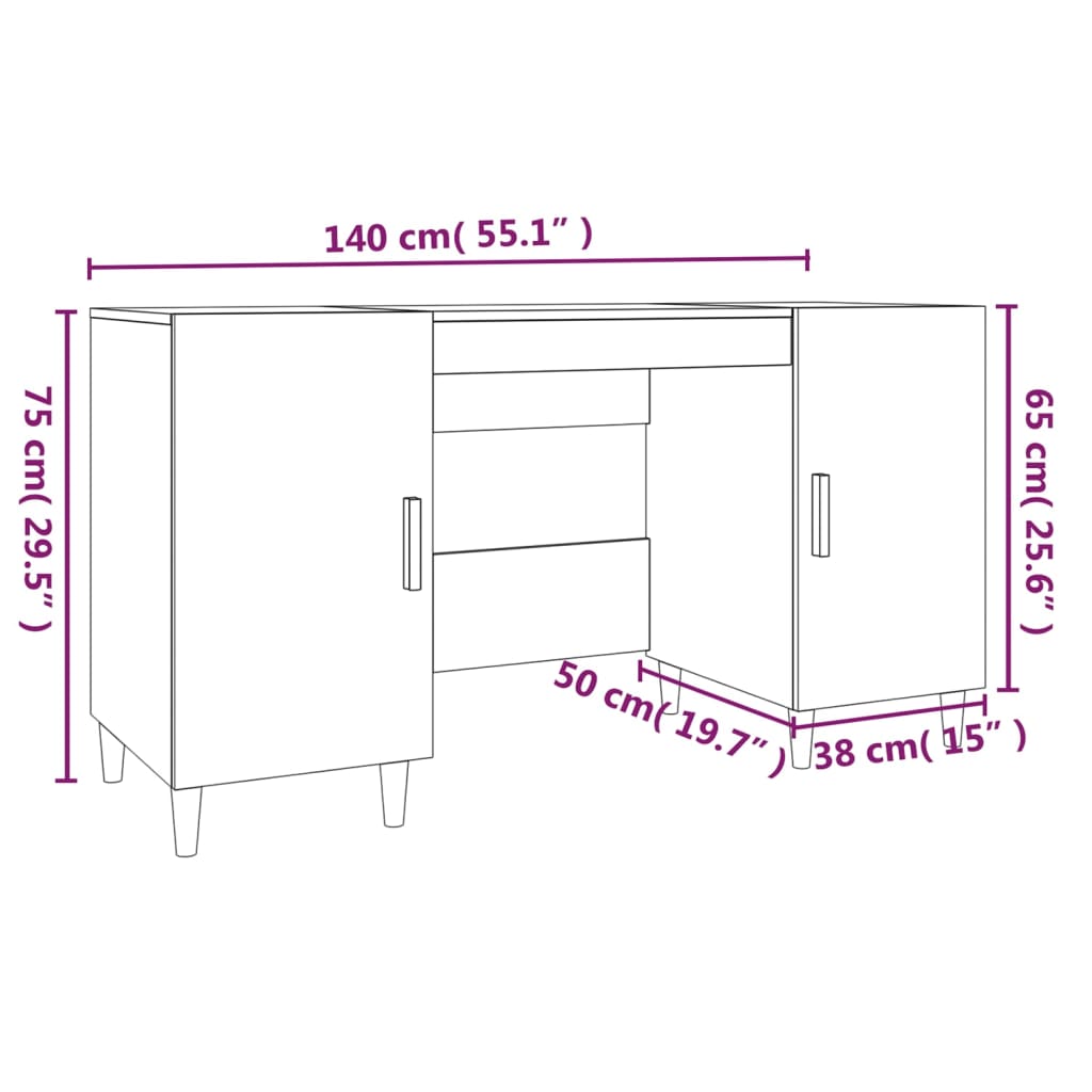 Schreibtisch Räuchereiche 140x50x75 cm Holzwerkstoff