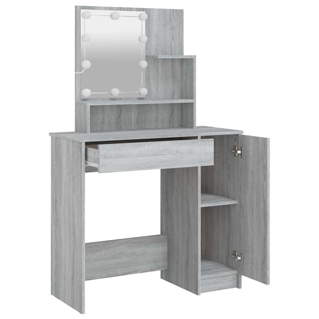 Schminktisch mit LED Grau Sonoma 86,5x35x136 cm