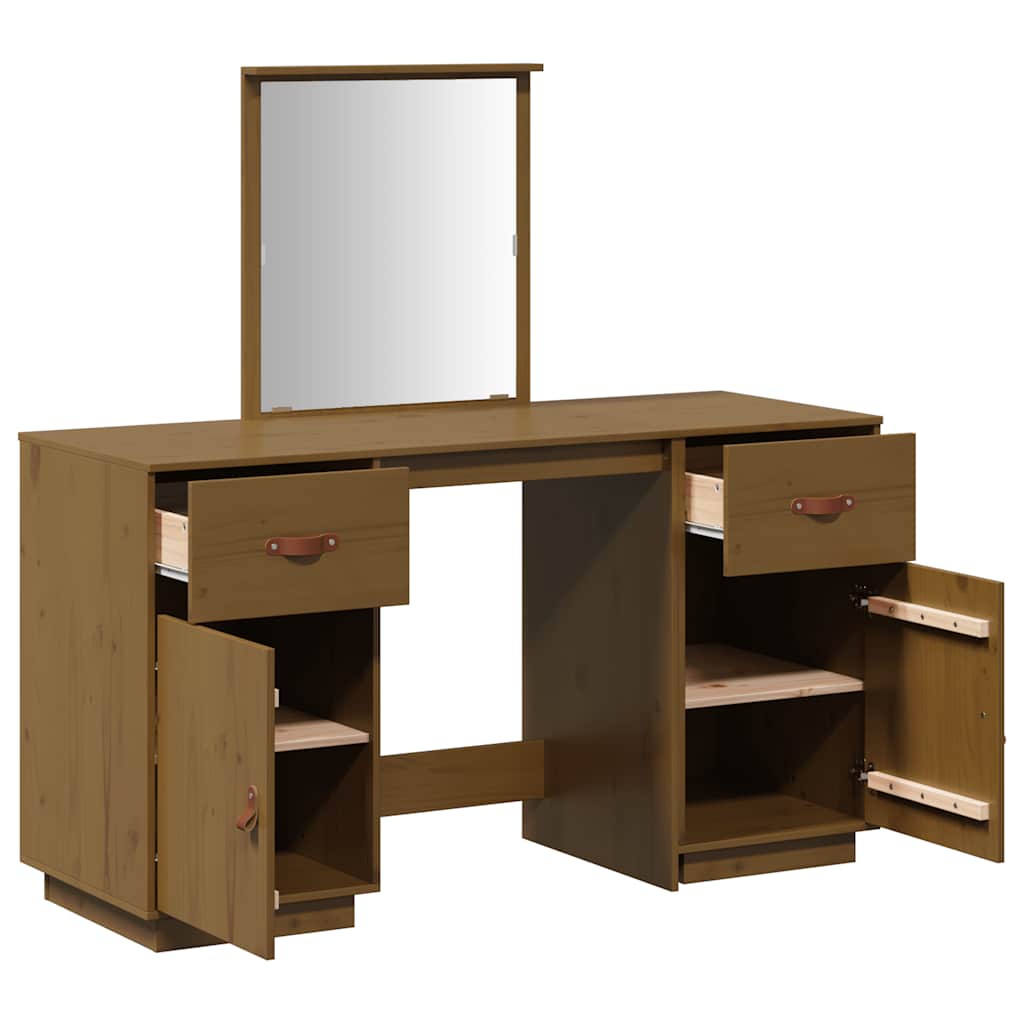 Schminktisch-Set mit Spiegel Honigbraun Massivholz Kiefer
