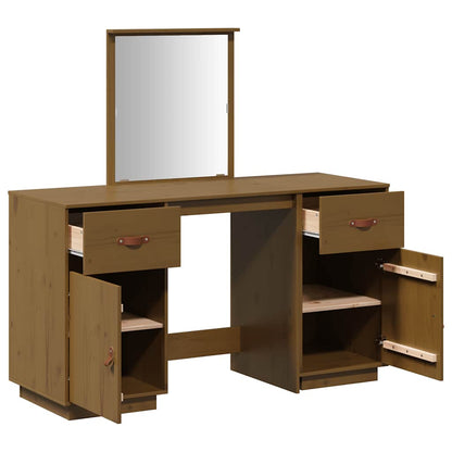 Schminktisch-Set mit Spiegel Honigbraun Massivholz Kiefer